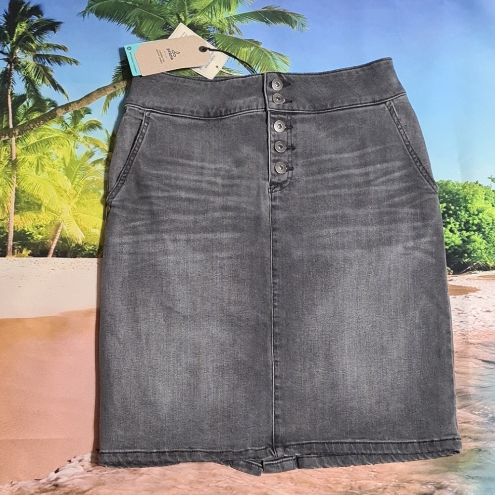 Prana Gray Button-Front Denim Skirt